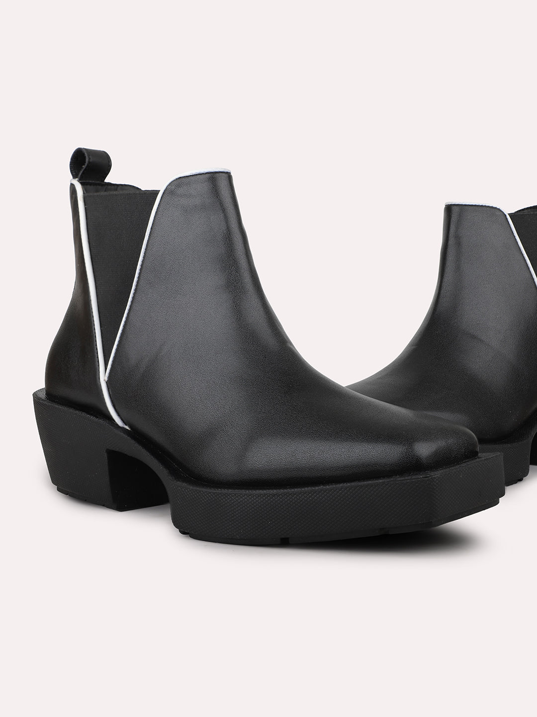 Womens Black Casual Solid Square toe Ankle Boots