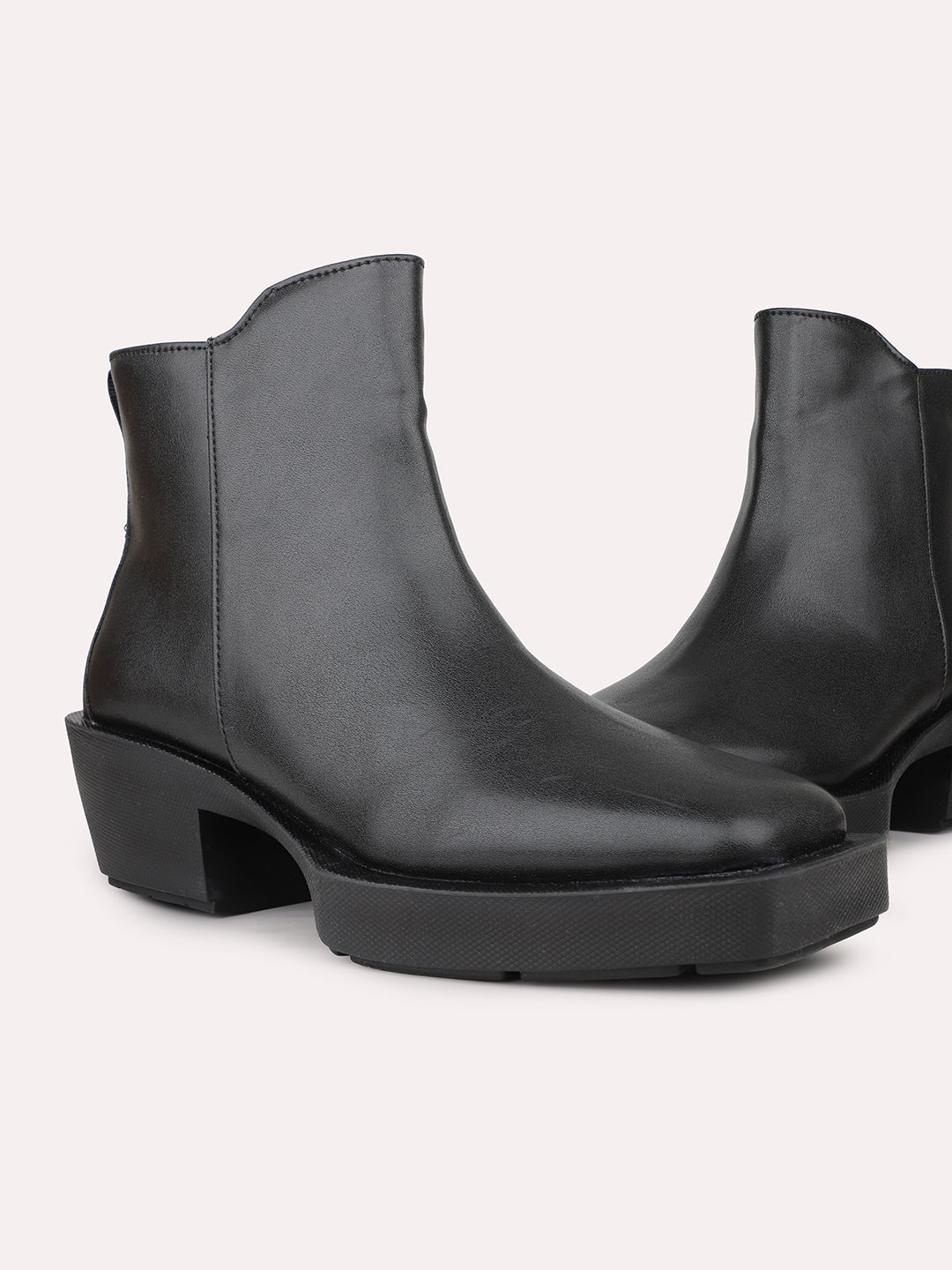 Womens Black Casual Solid Square toe Ankle Boots