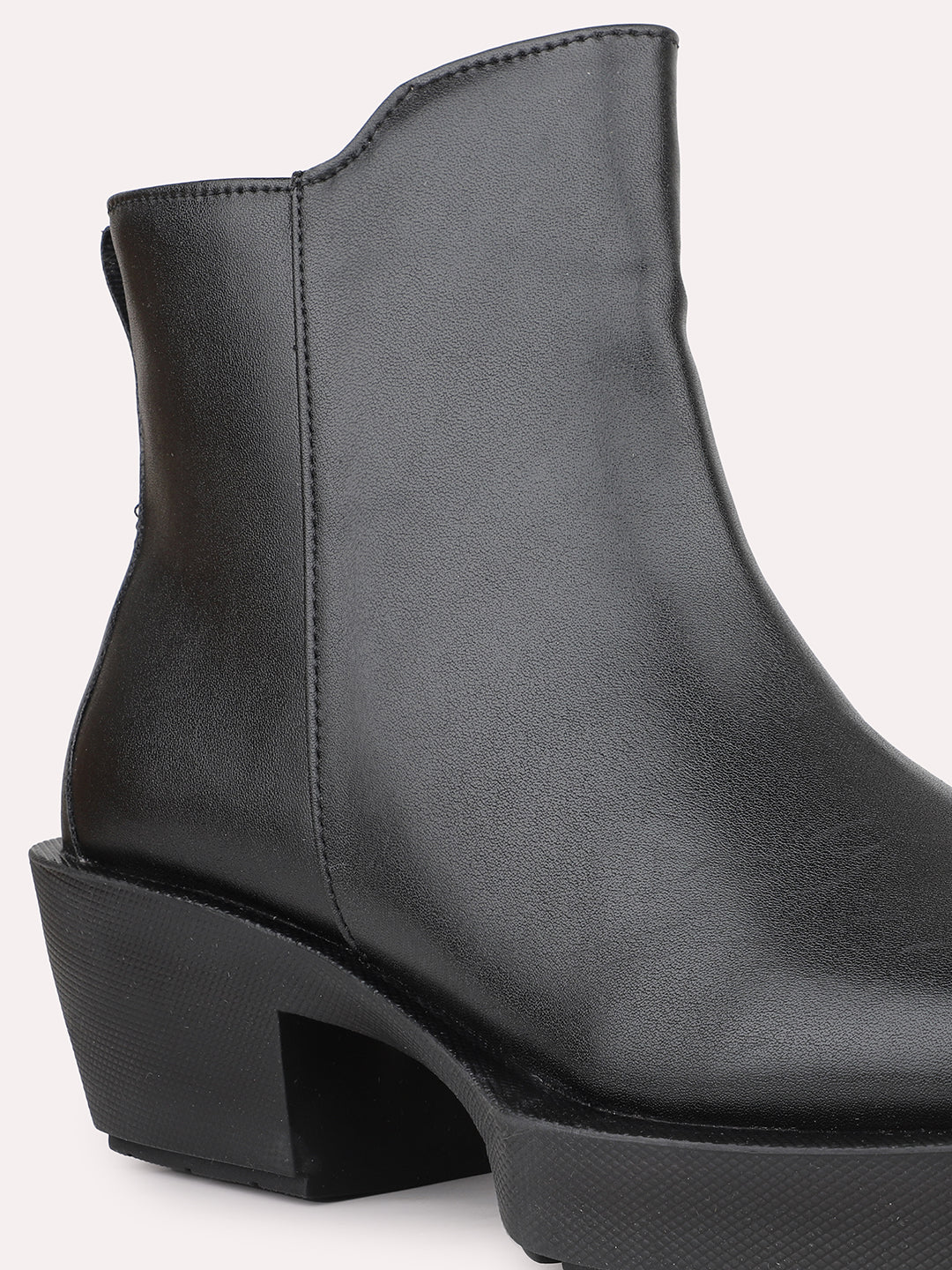 Womens Black Casual Solid Square toe Ankle Boots