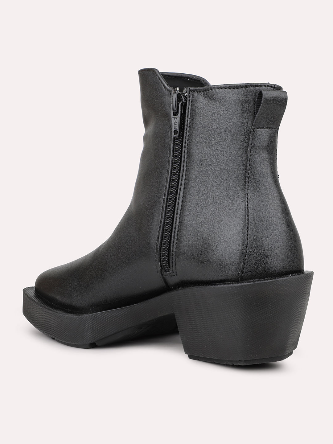 Womens Black Casual Solid Square toe Ankle Boots