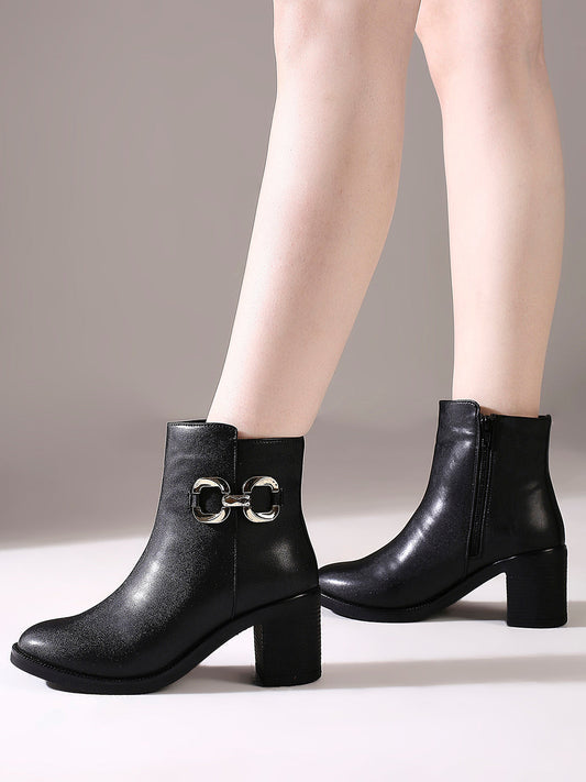 Womens Black Casual Solid Round toe Ankle Boots