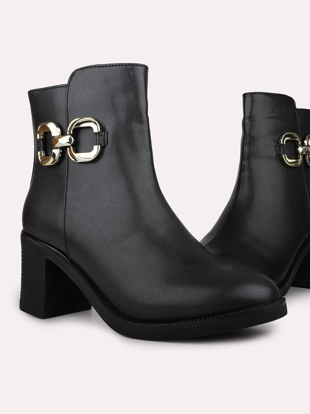 Womens Black Casual Solid Round toe Ankle Boots