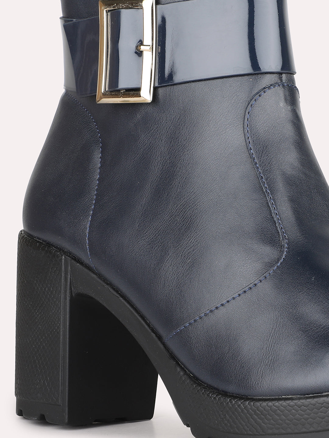 Women Navy Party Wear Solid Block Heel Boots
