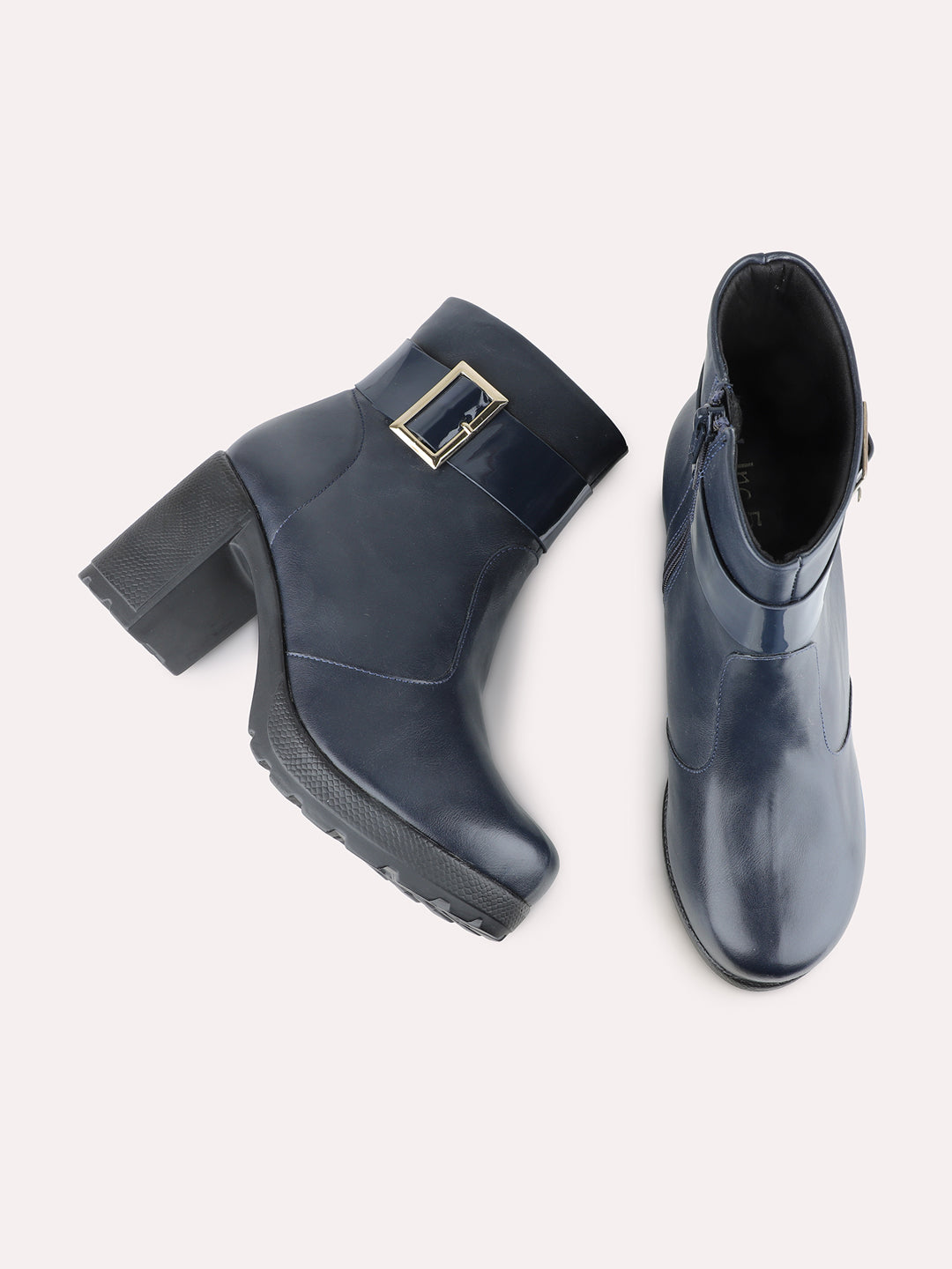 Women Navy Party Wear Solid Block Heel Boots