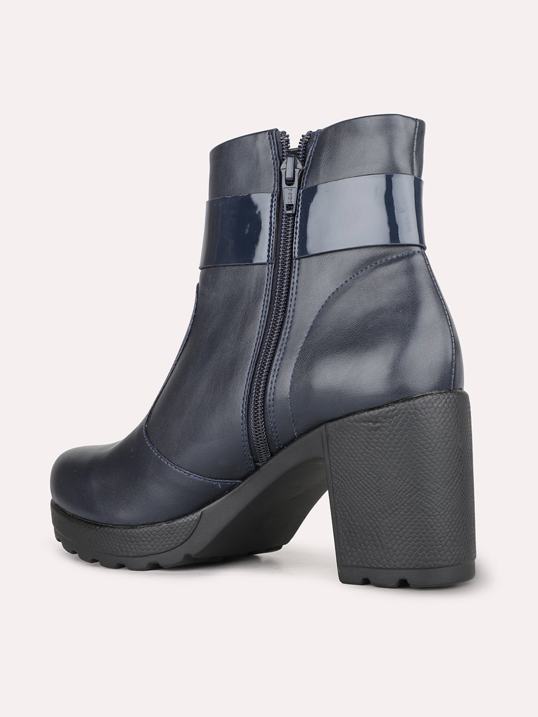 Women Navy Party Wear Solid Block Heel Boots