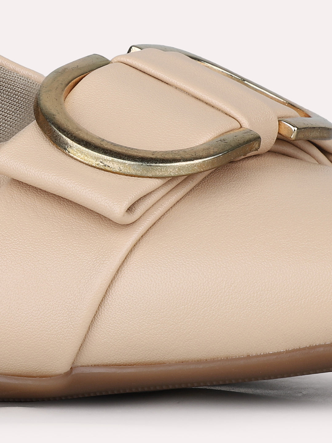 Women Beige Party Wear Solid Pointed Block Heel Pumps