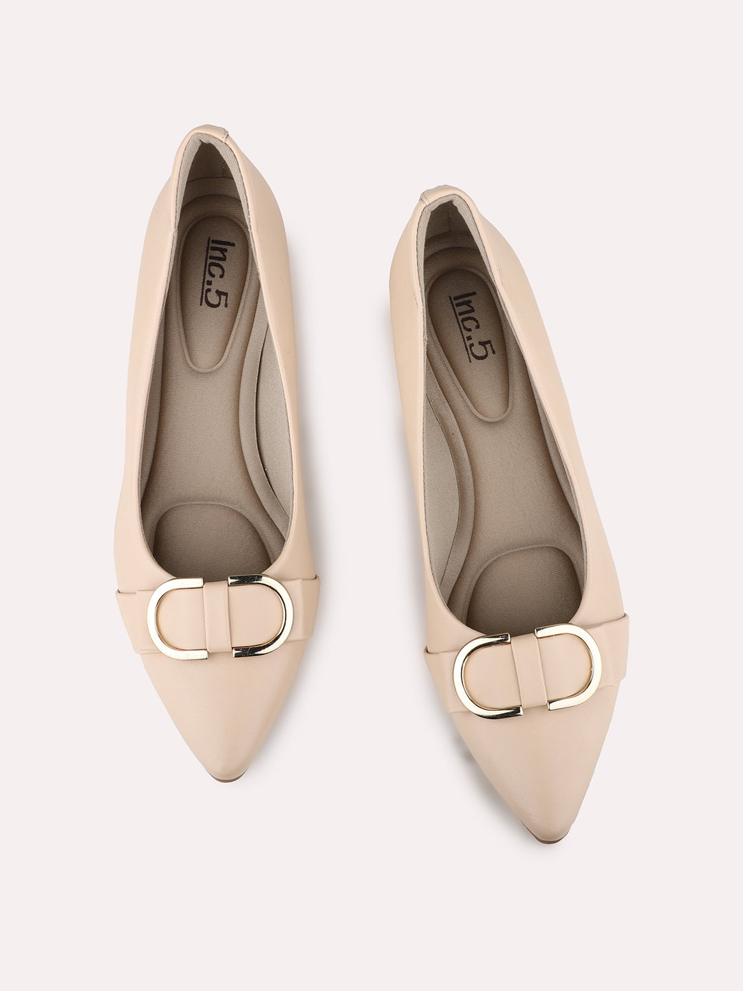 Women Beige Party Wear Solid Pointed Block Heel Pumps