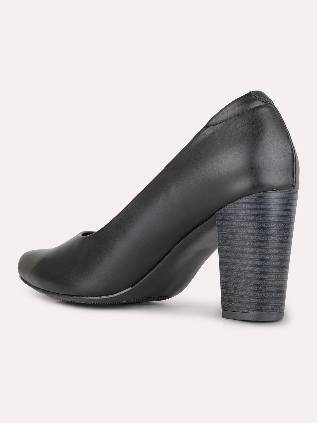 Women Black Party Wear Solid Round Toe Pumps