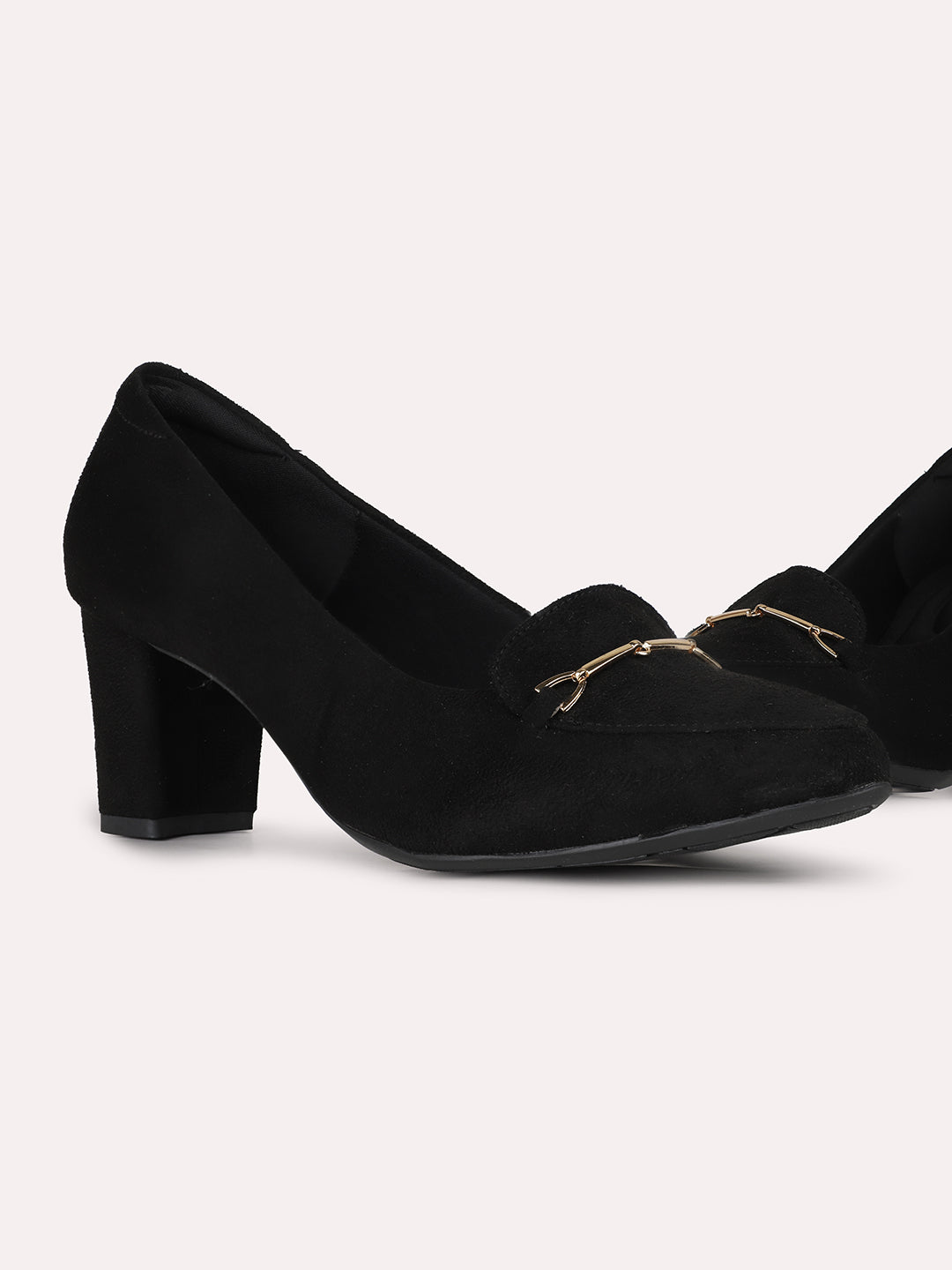 Womens Black Party Wear Solid Pointed Toe Pumps Shoes