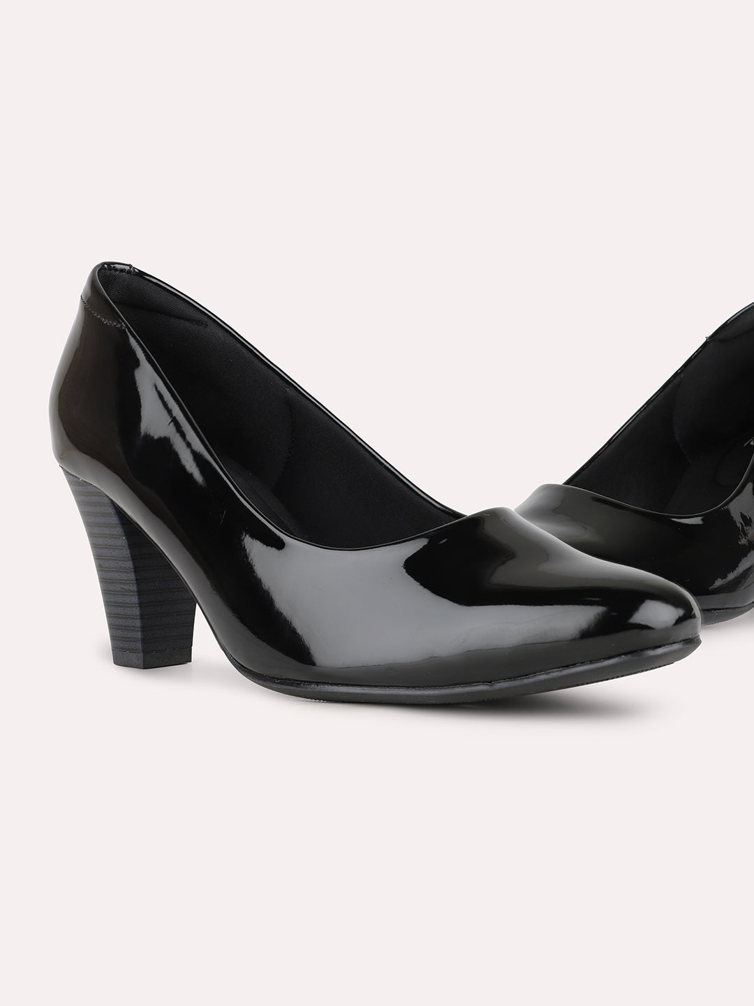 Women Black Party Wear Solid Pointed Toe Block Heel Pumps