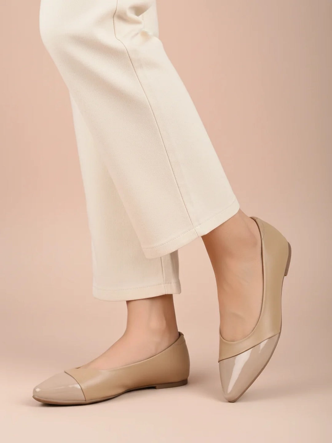 Womens Beige Party Wear Solid Round Toe Ballerinas