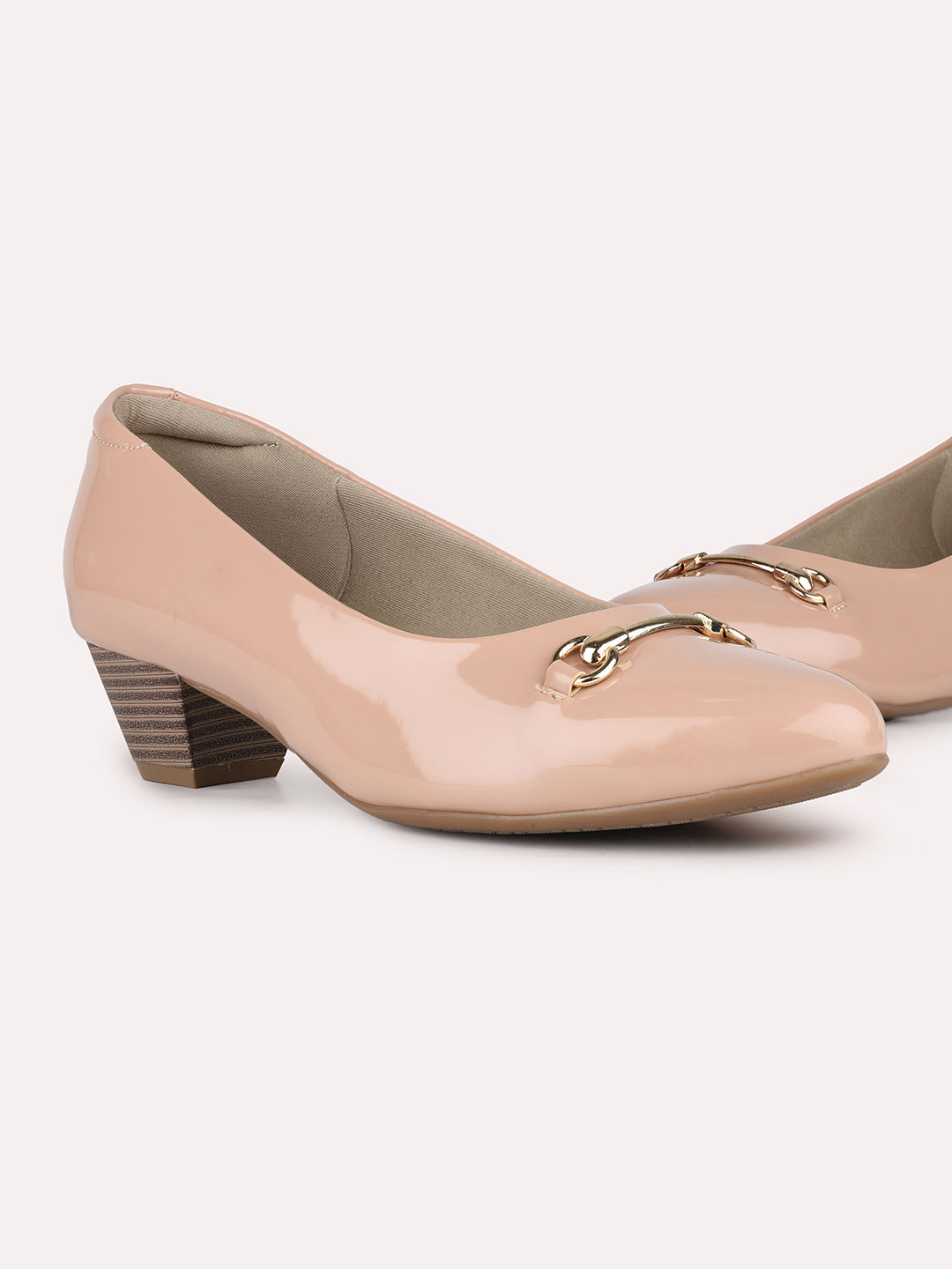 Women Peach Party Wear Solid Round Toe Pump Shoes
