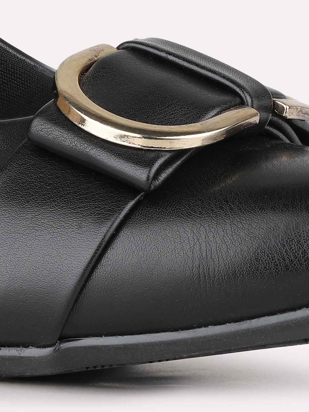 Women Black Party Wear Solid Round Toe Block Heel Pumps