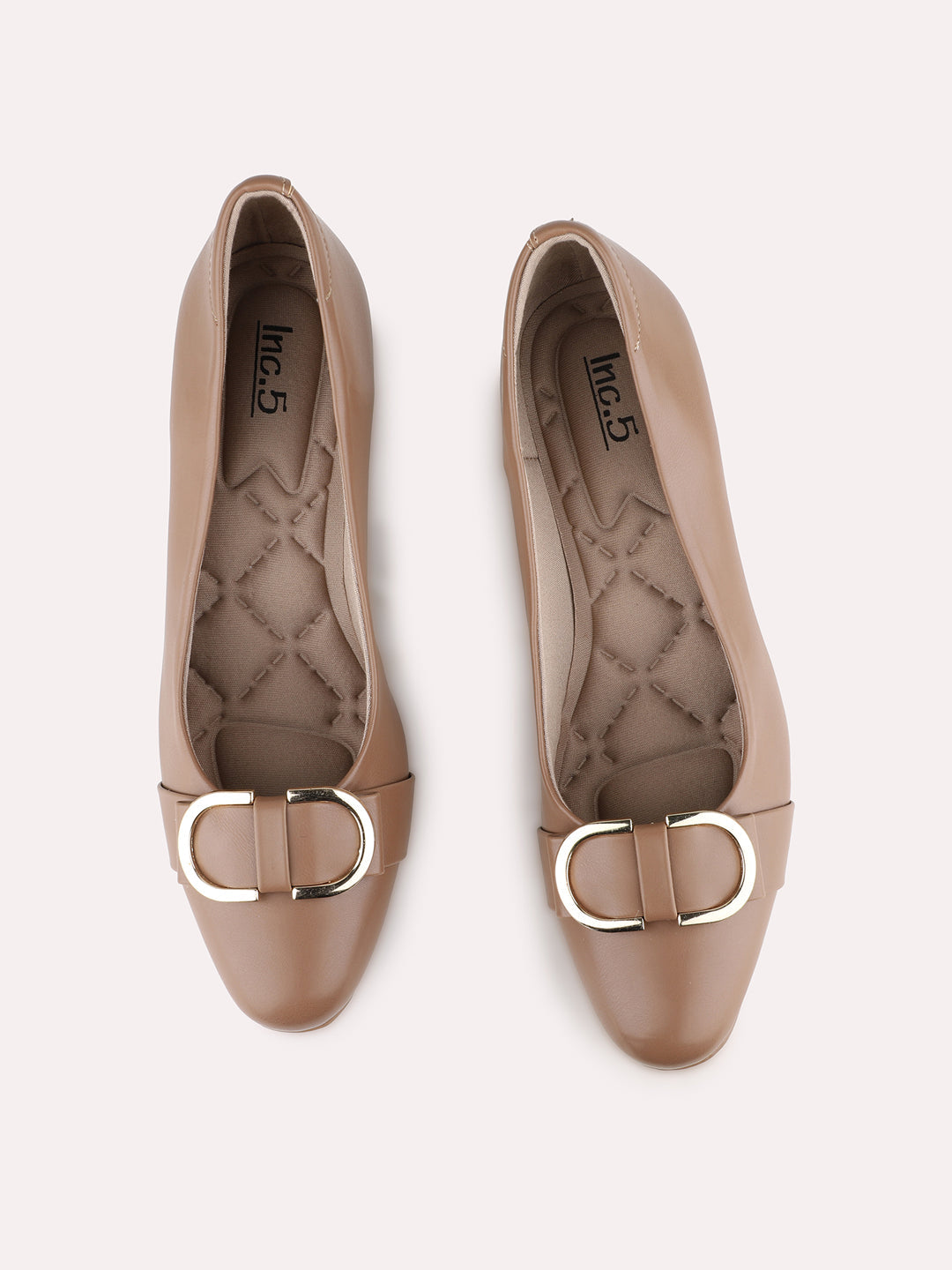 Women Beige Party Wear Solid Round Toe Pumps