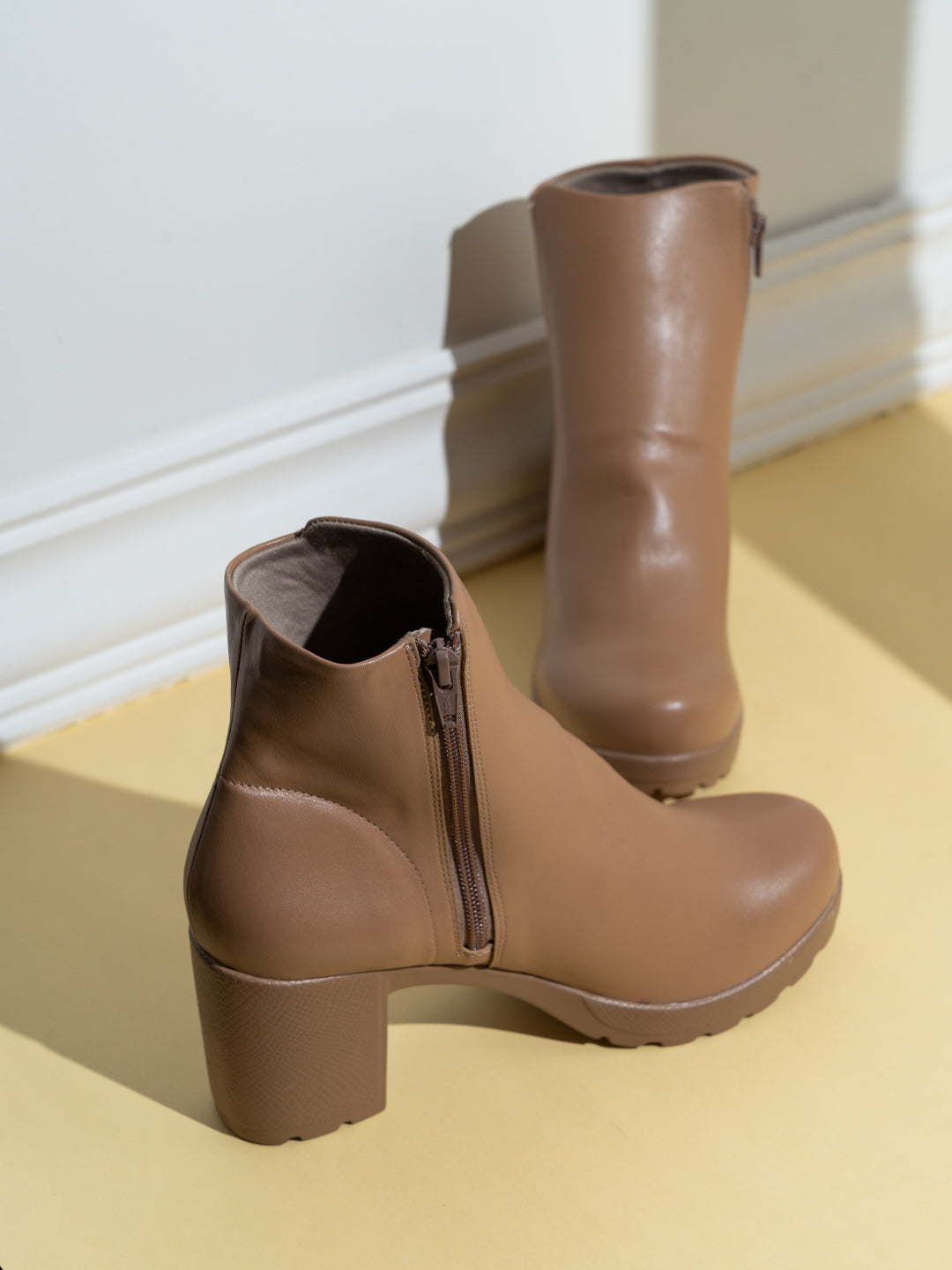 Womens Beige Party Wear Solid Round Toe Ankle Boots