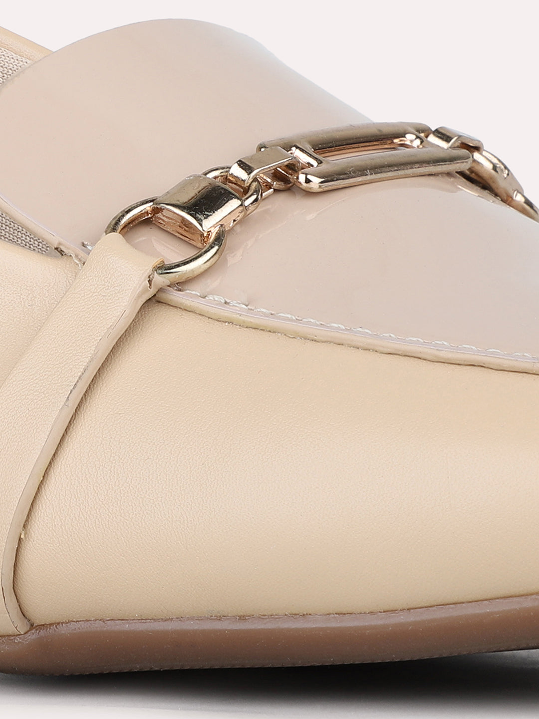 Women Beige Party Wear Solid Round Toe Block Heel Pump