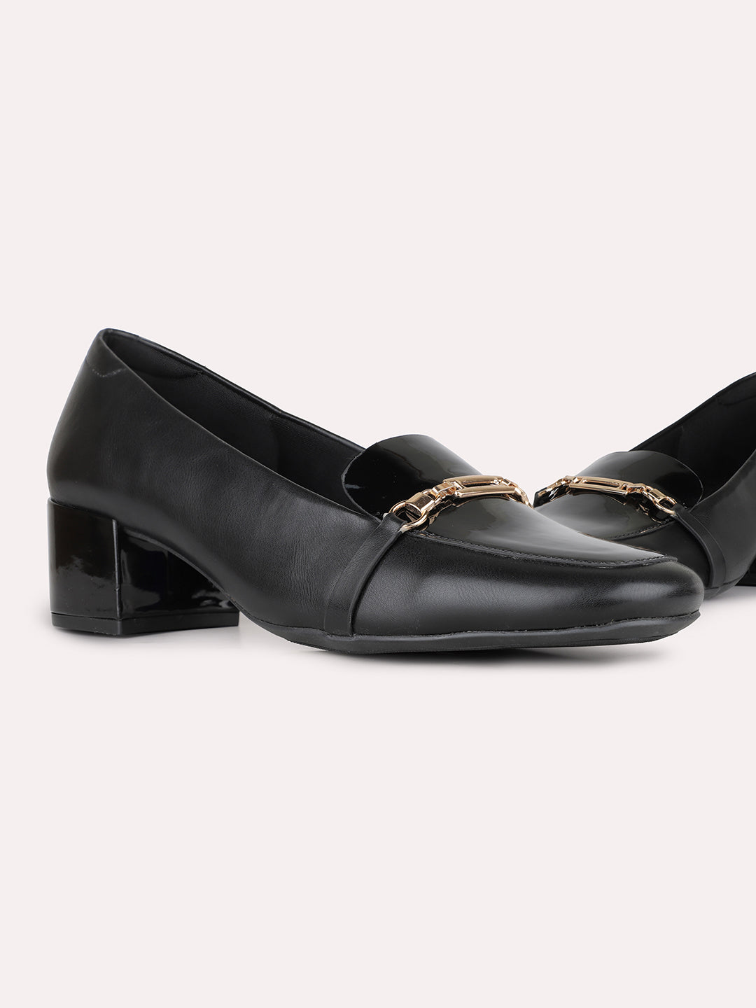 Women Black Party Wear Solid Round Toe Pump Shoes