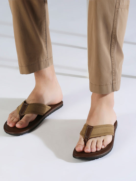 Privo Tan Denim T-strap Casual Sandals For Men