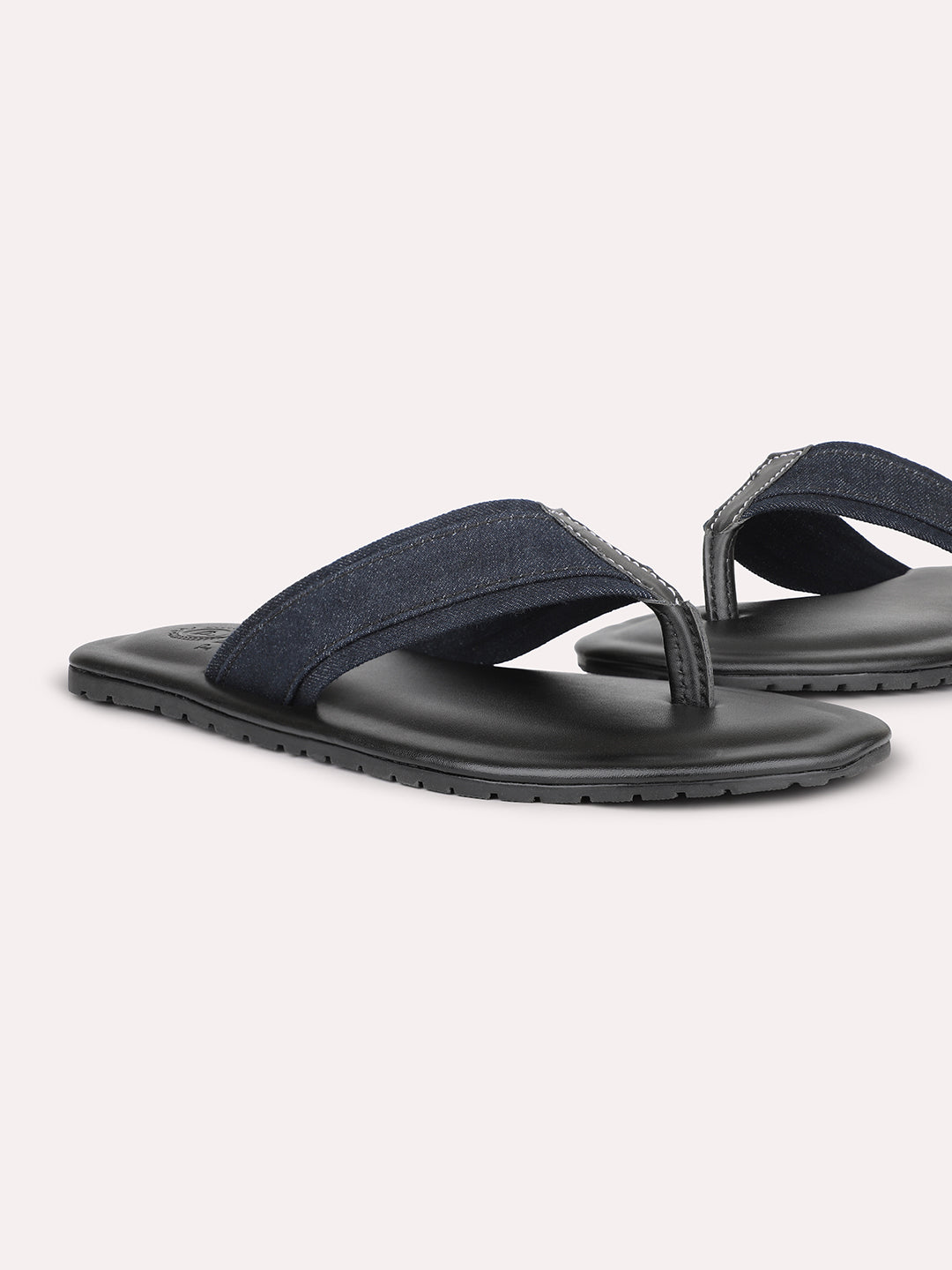 Privo Black Denim T-strap Casual Sandals For Men