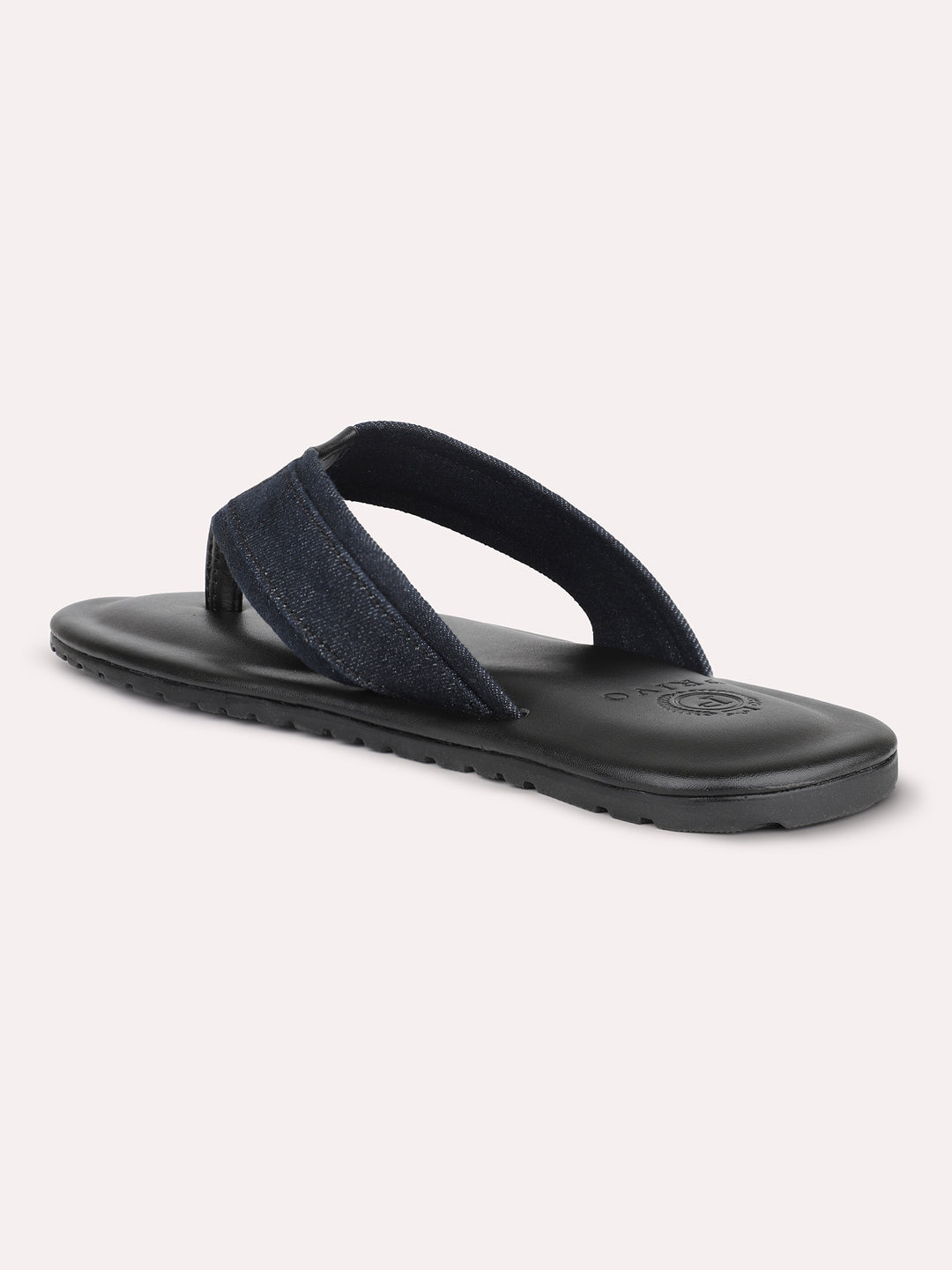 Privo Black Denim T-strap Casual Sandals For Men