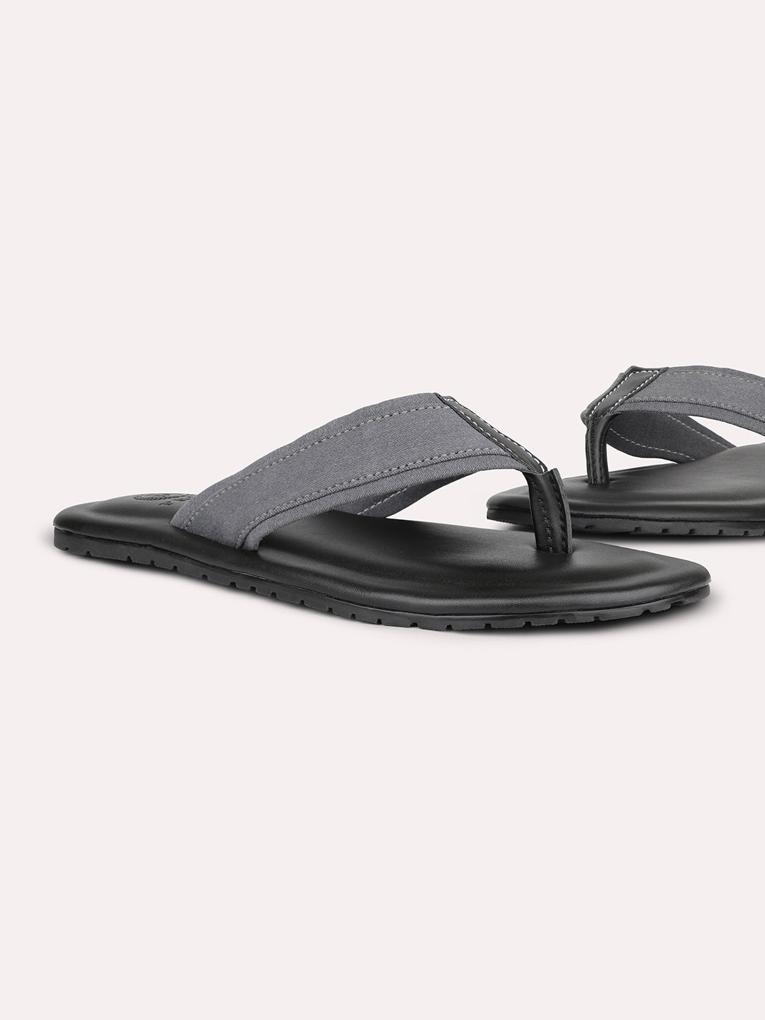 Privo Denim Grey T-strap Casual Sandals For Men