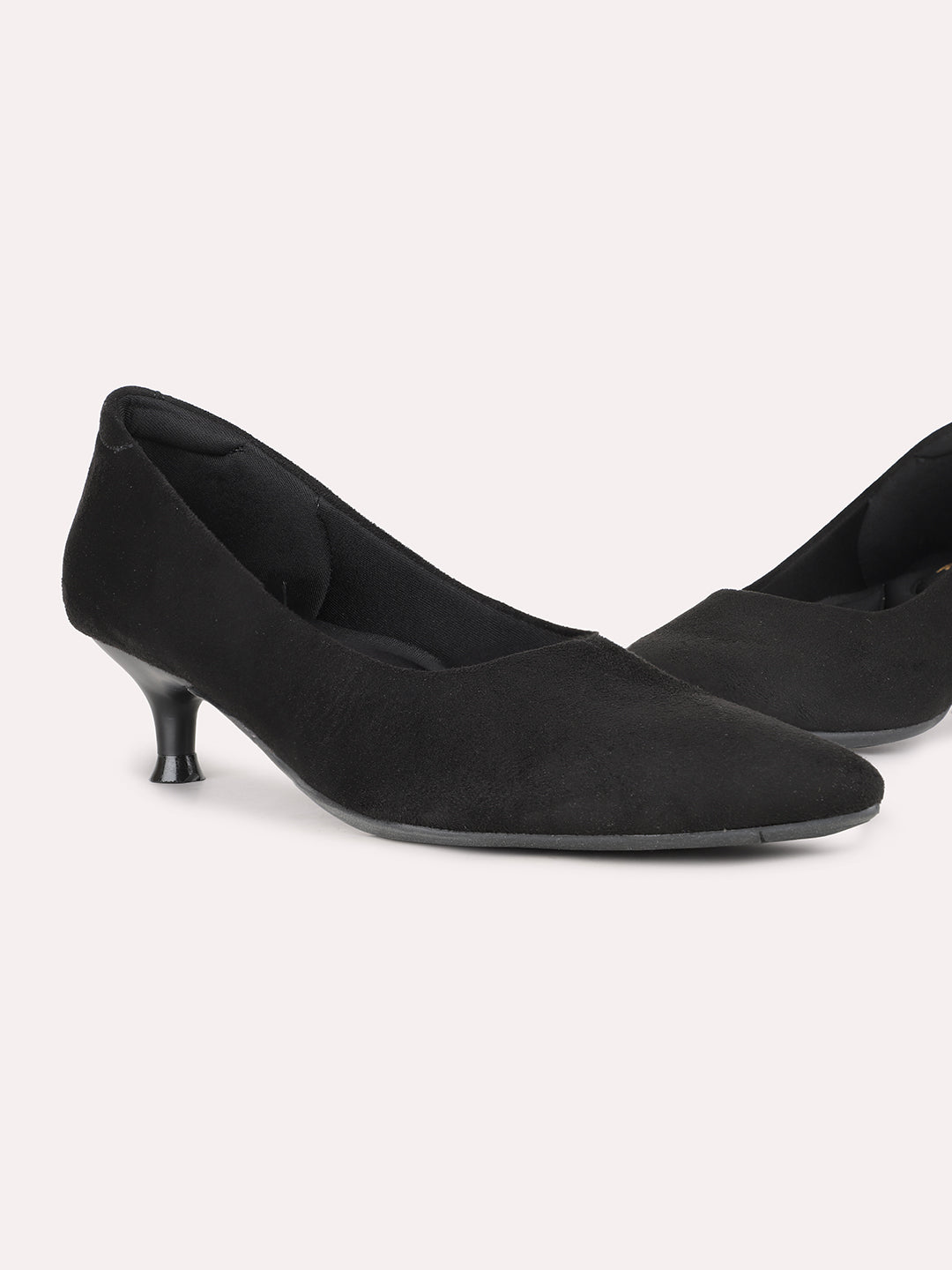 Women Black Party Wear Solid Pointed Toe Kitten Heel Pumps