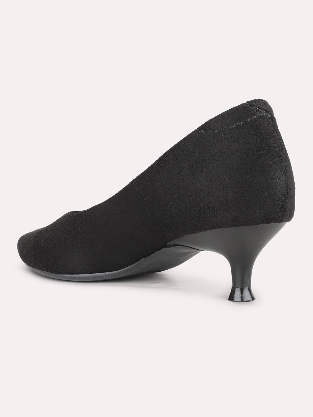 Women Black Party Wear Solid Pointed Toe Kitten Heel Pumps