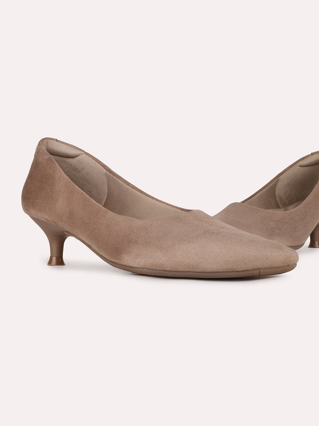 Women Beige Party Wear Solid Pointed Toe Kitten Heel Pumps