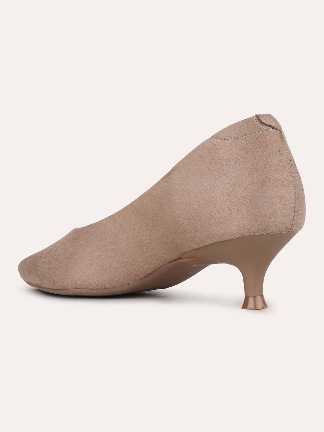 Women Beige Party Wear Solid Pointed Toe Kitten Heel Pumps