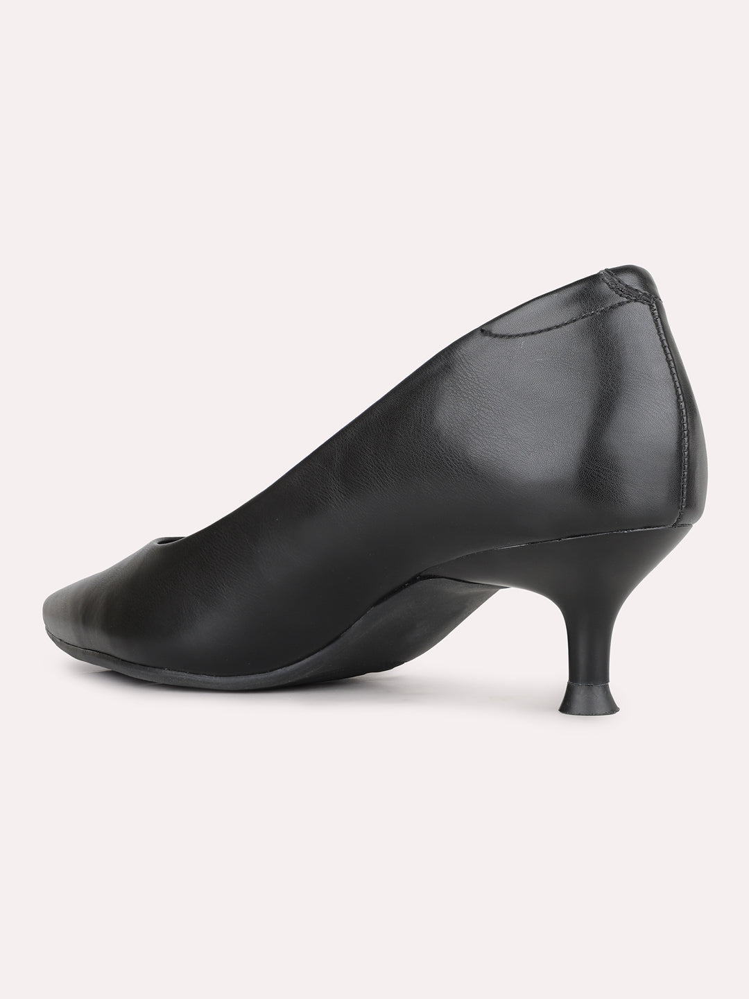Women Black Party Wear Solid Pattern Pointed Toe Kitten Heel Pumps