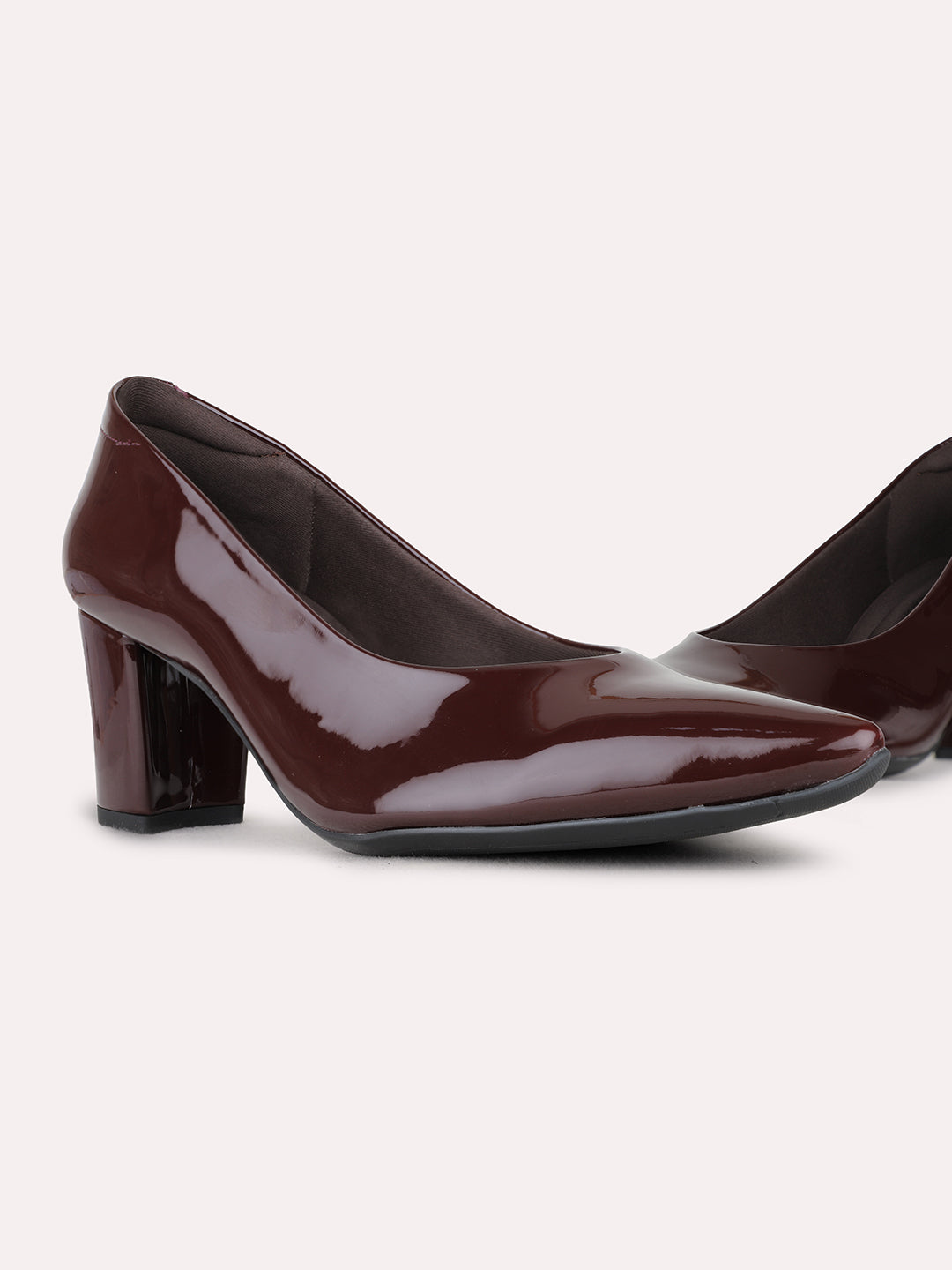 Womens Maroon Party Wear Solid Pointed Toe Block Heel Pumps