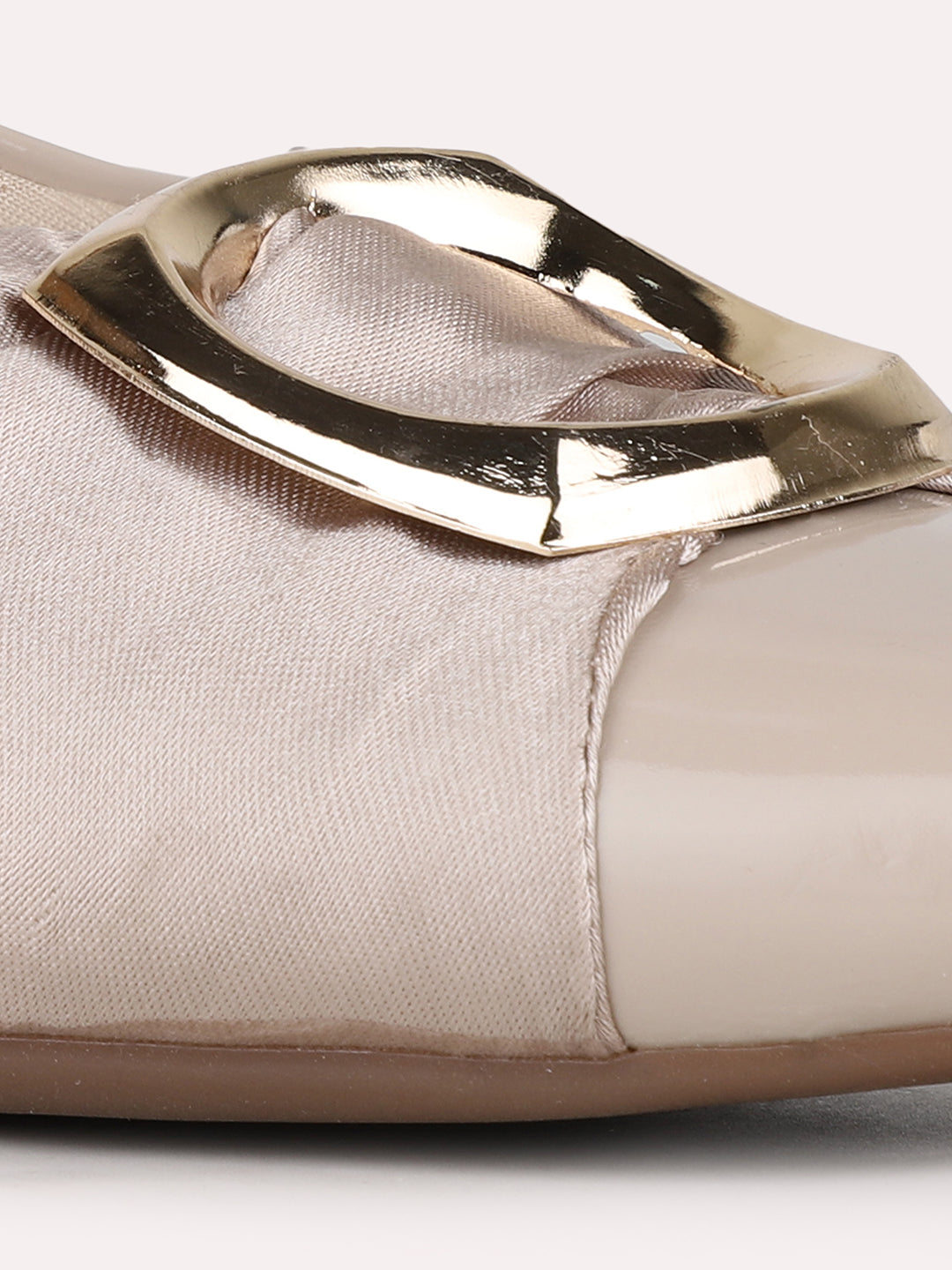 Women Beige Party Wear Solid Pattern Pointed Toe Block Heel Pump Shoes