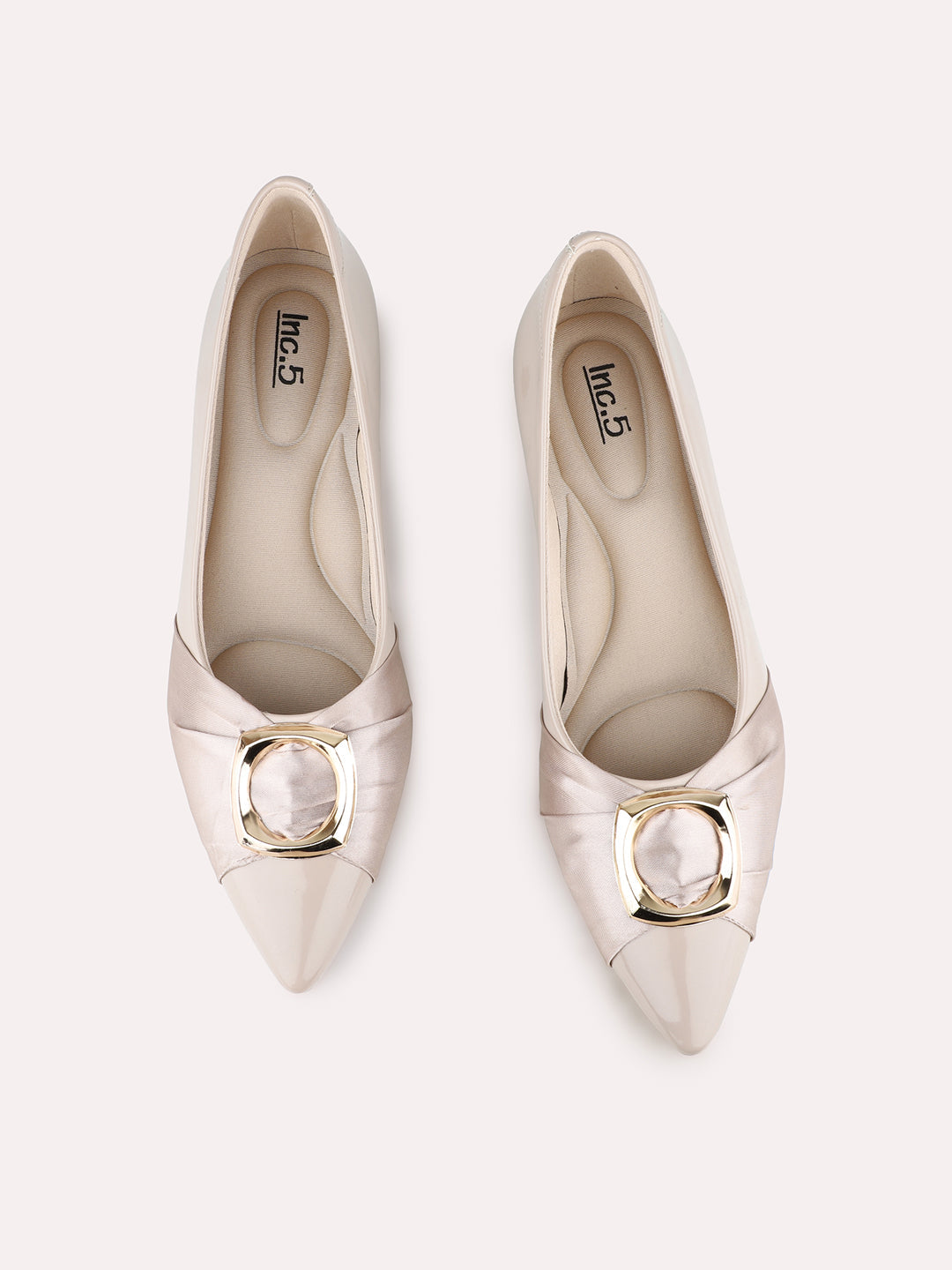 Women Beige Party Wear Solid Pattern Pointed Toe Block Heel Pump Shoes