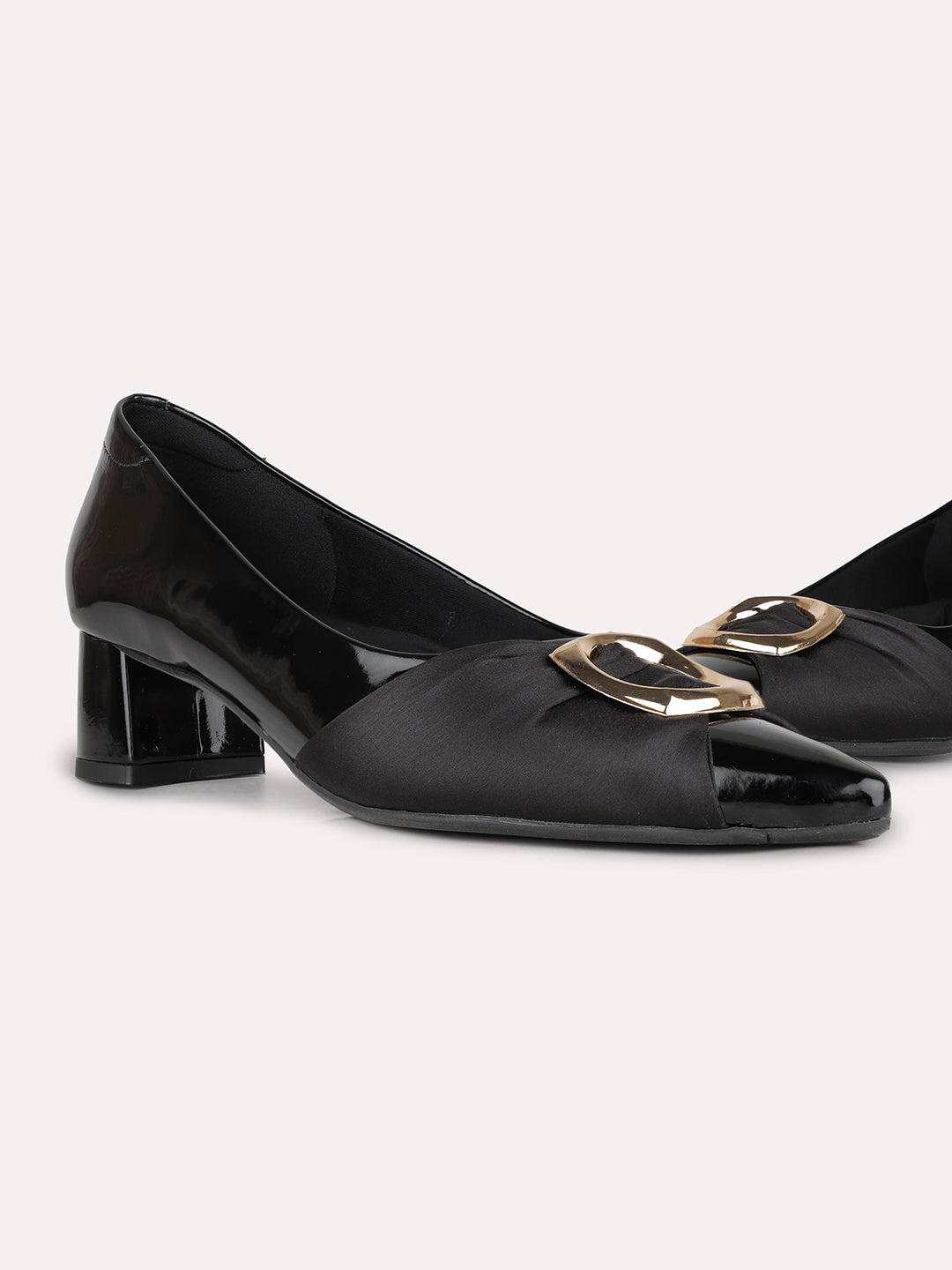 Women Black Party Wear Pointed Toe Block Heel Pump Shoes