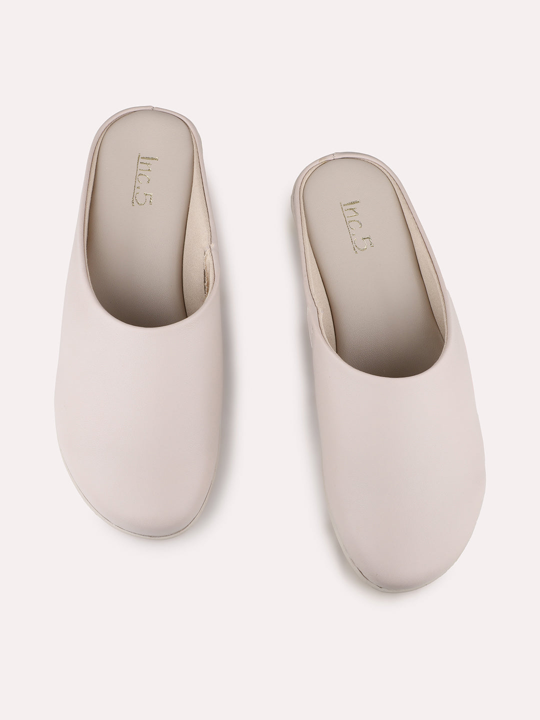 Womens Cream Casual Solid Round Toe Wedge Heels