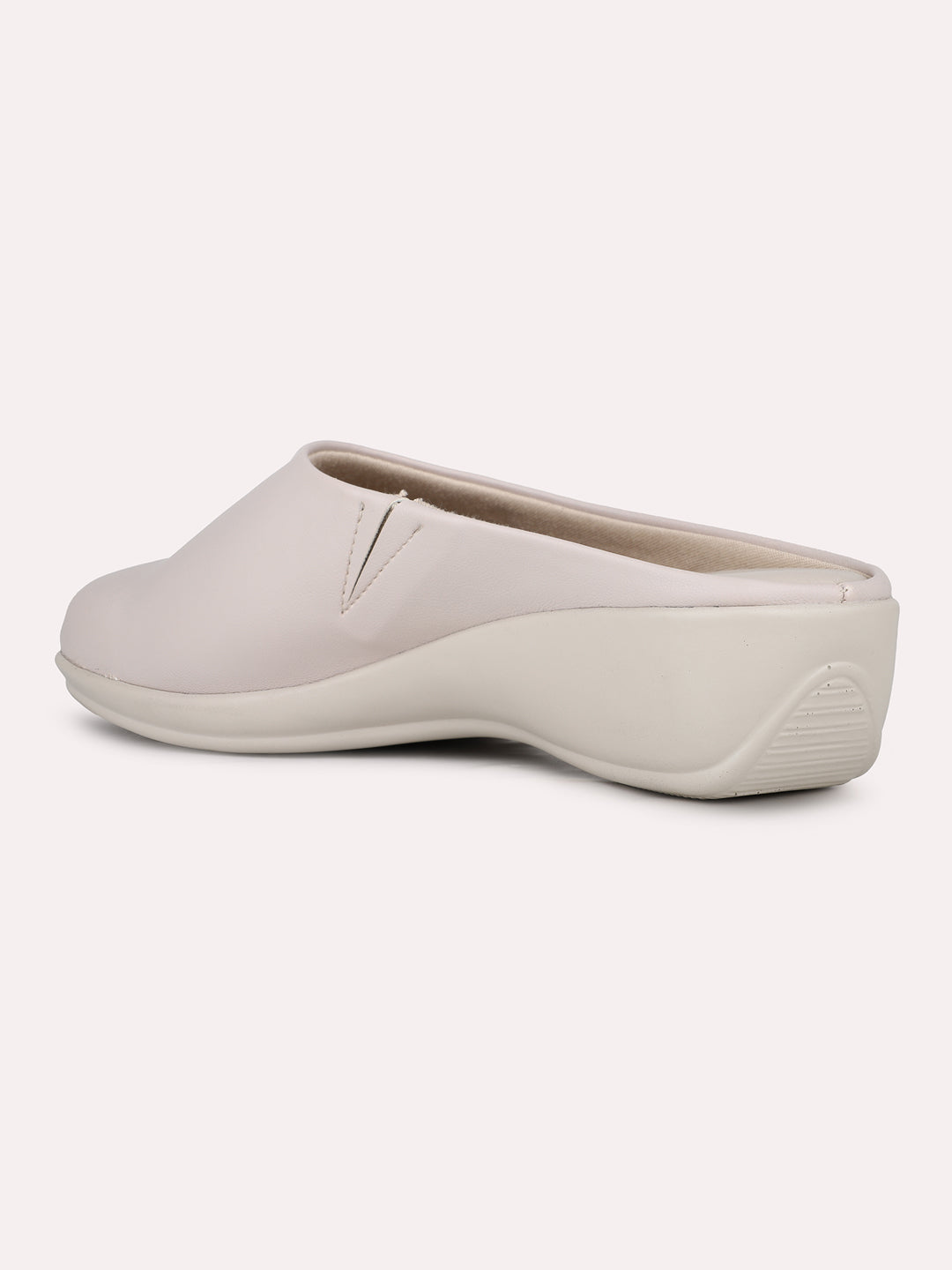 Womens Cream Casual Solid Round Toe Wedge Heels