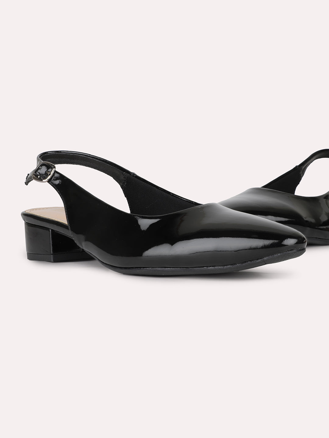 Women Black Party Wear Solid Pointed Block Heel Mules