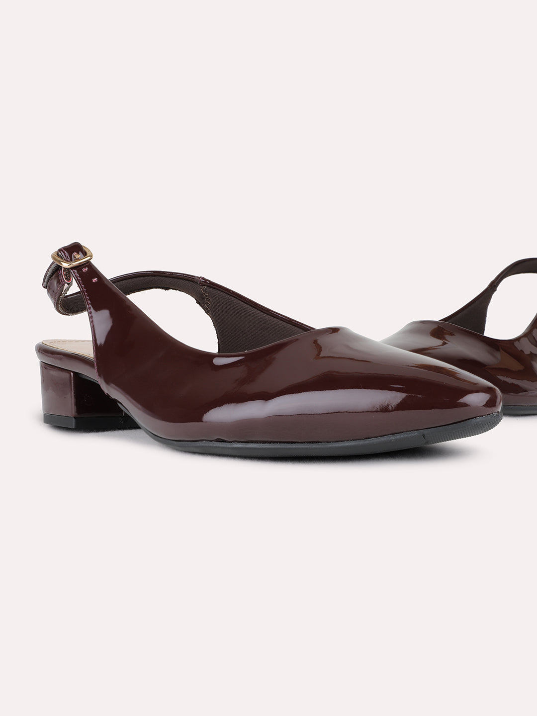 Womens Maroon Party Wear Solid Pointed Toe Block Heel Mules