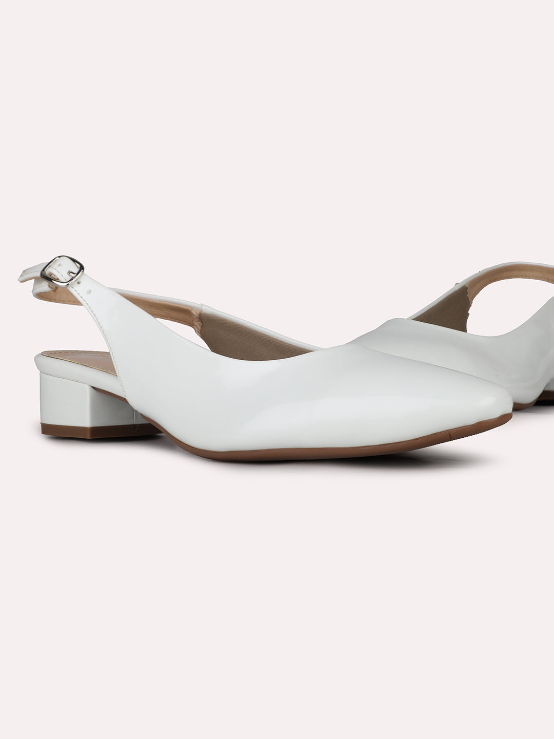 Women White Party Wear Solid Pointed Block Heel Mules