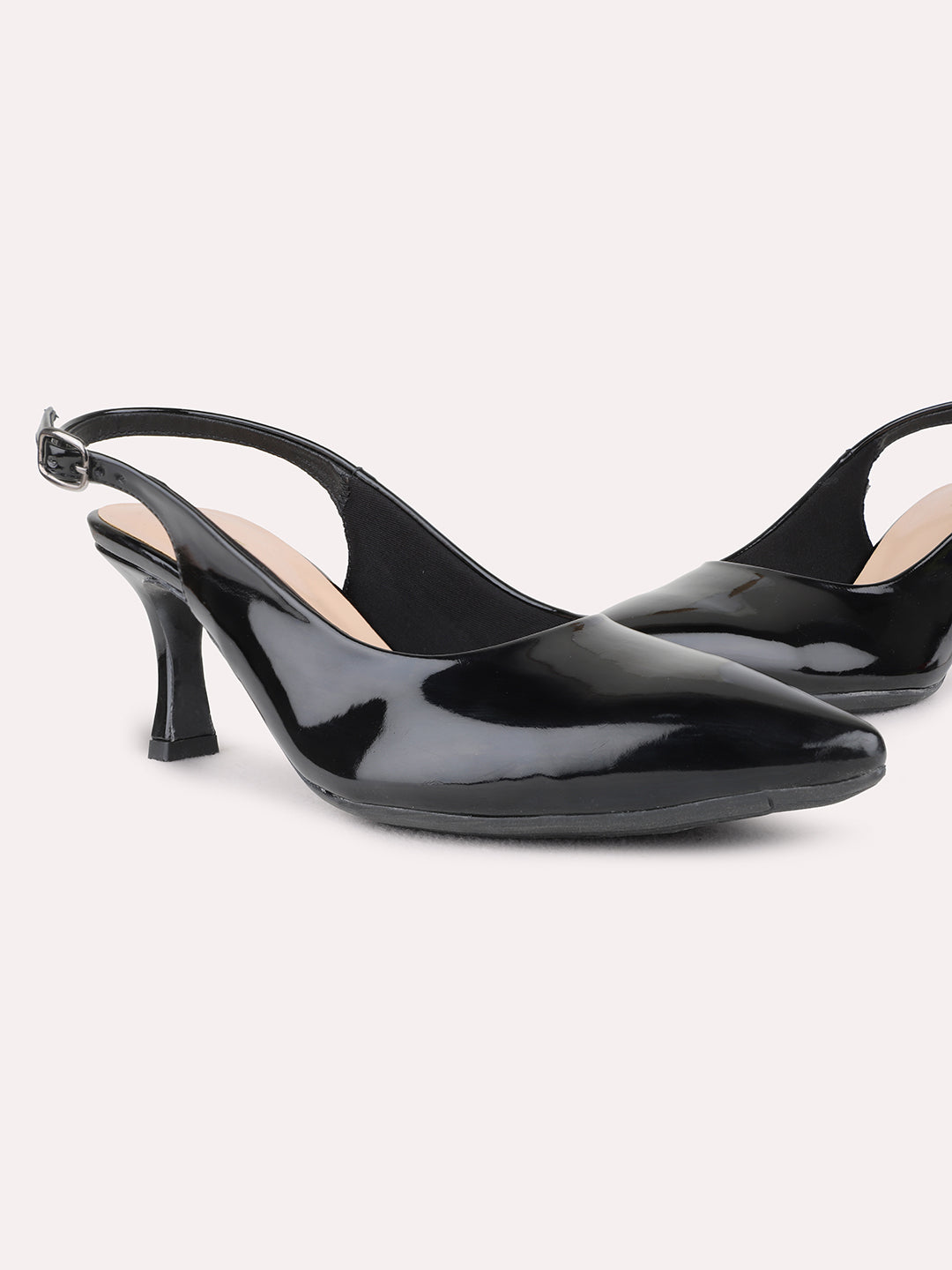 Womens Black Party Wear Solid Pointed Toe Heel Kitten Heel Sandals