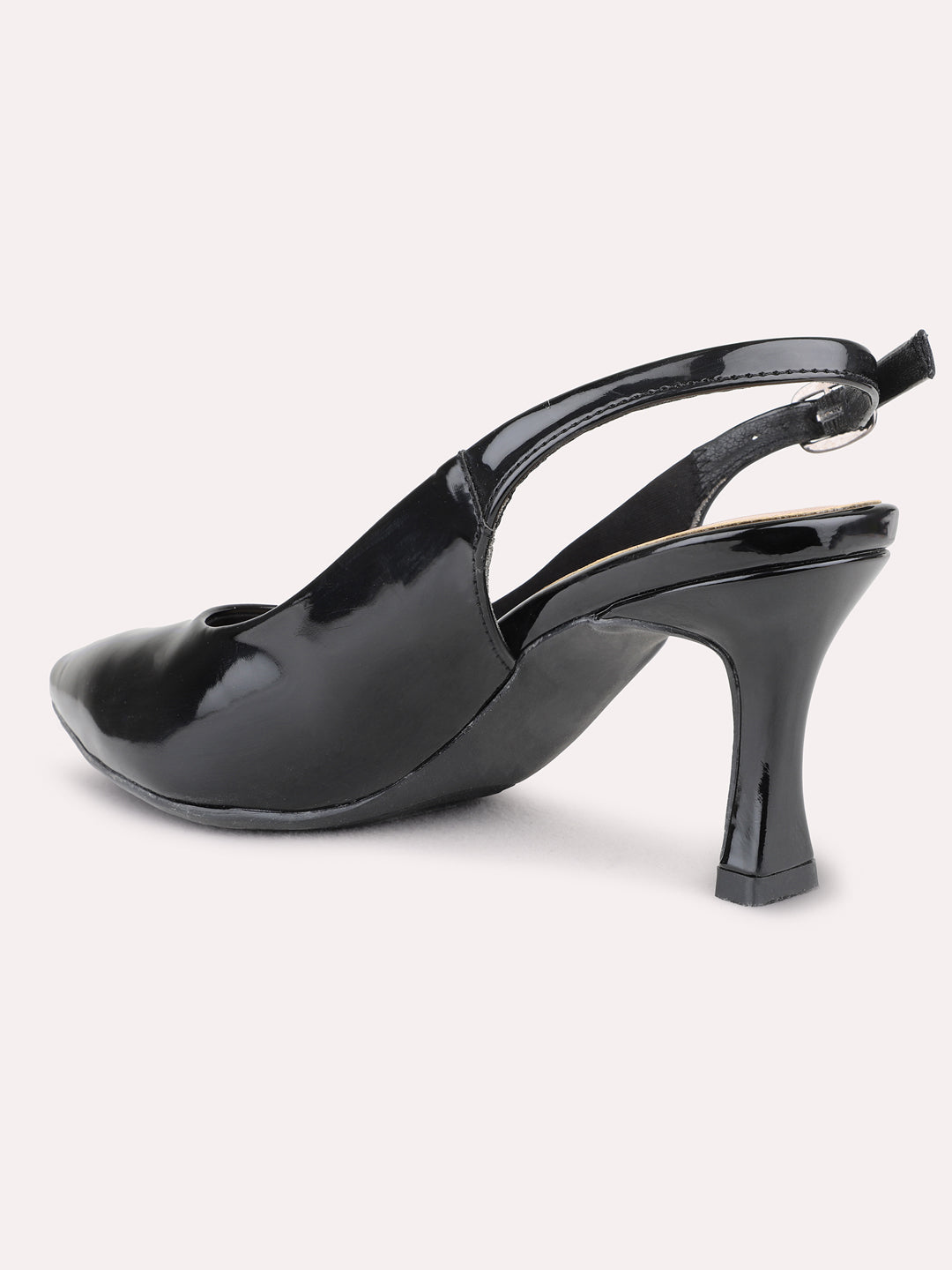 Womens Black Party Wear Solid Pointed Toe Heel Kitten Heels