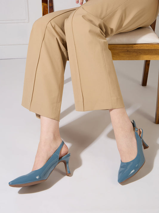 Womens Blue Party Wear Solid Pointed Toe Heel Kitten Heels