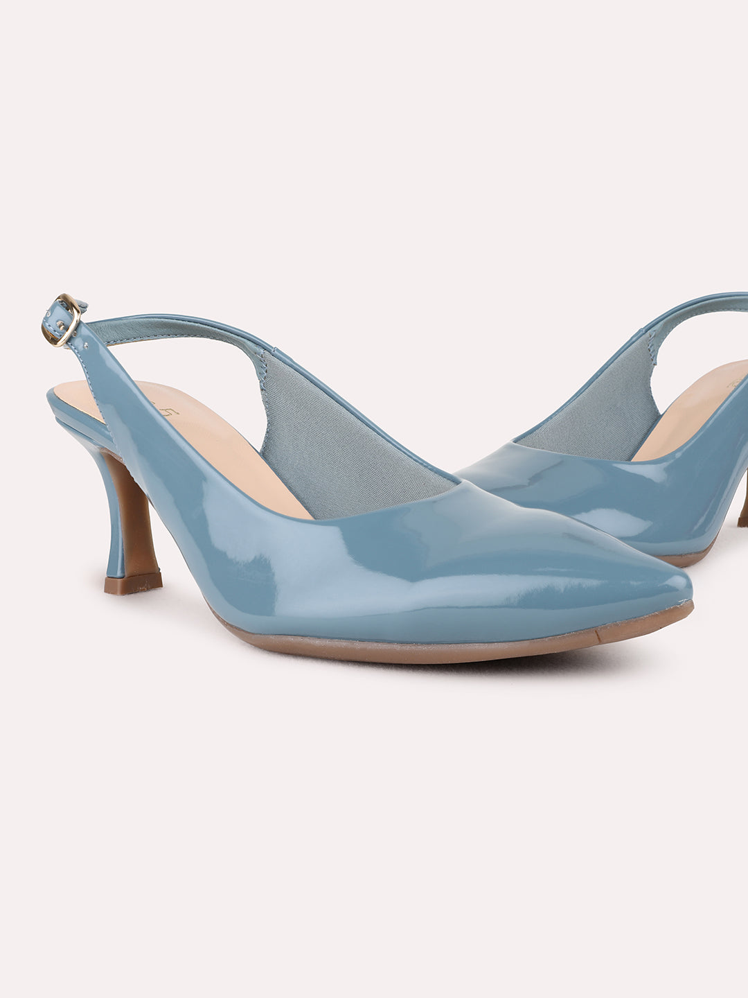 Womens Blue Party Wear Solid Pointed Toe Heel Kitten Heel Sandals