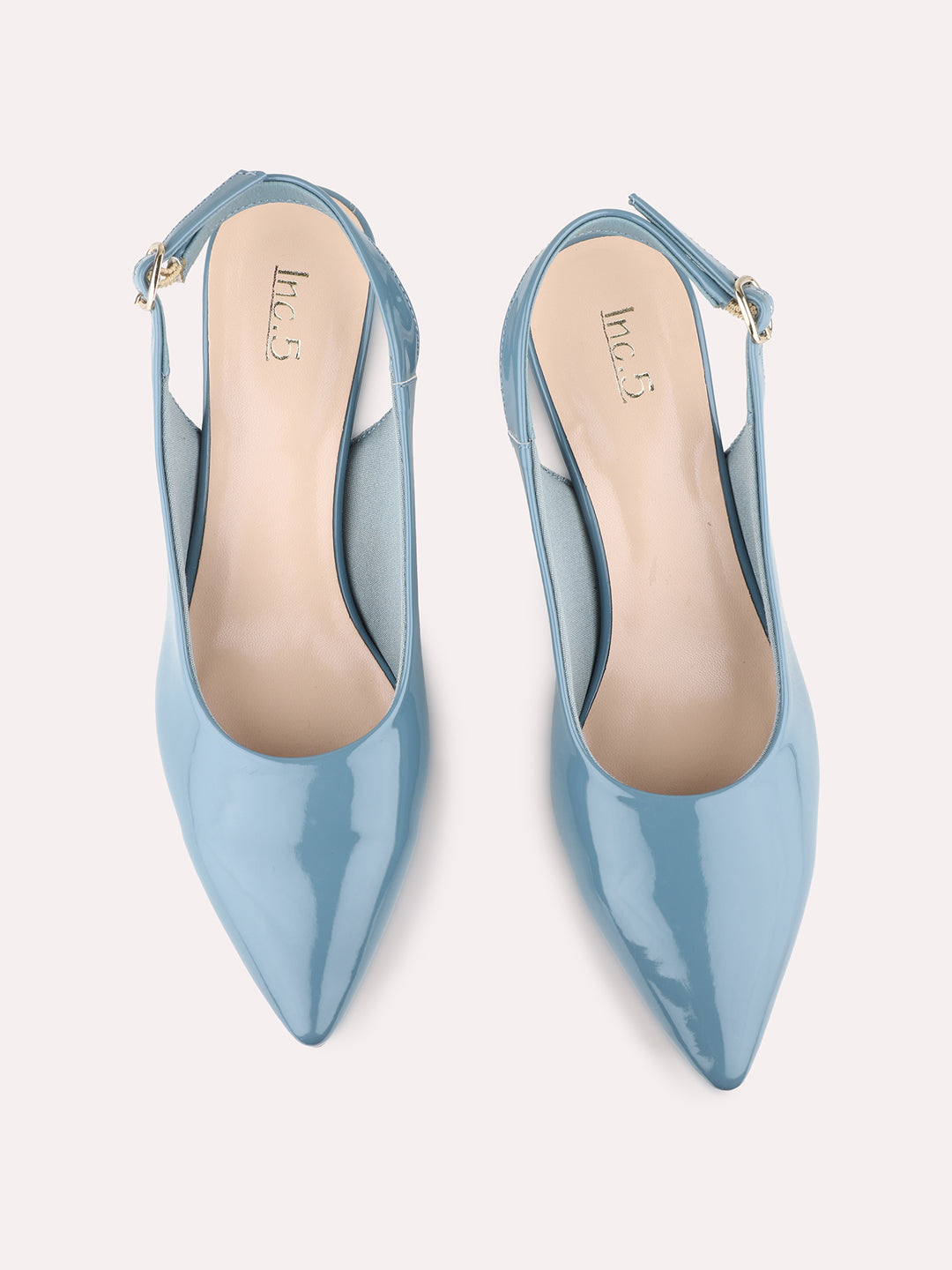 Womens Blue Party Wear Solid Pointed Toe Heel Kitten Heels