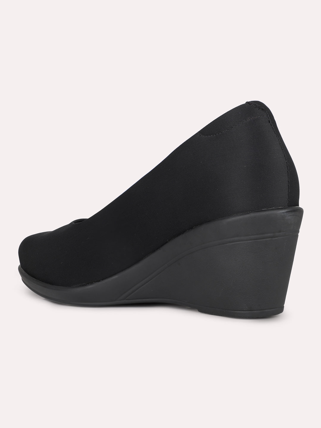 Womens Black Party Wear Solid Pointed Wedge Heel Pumps