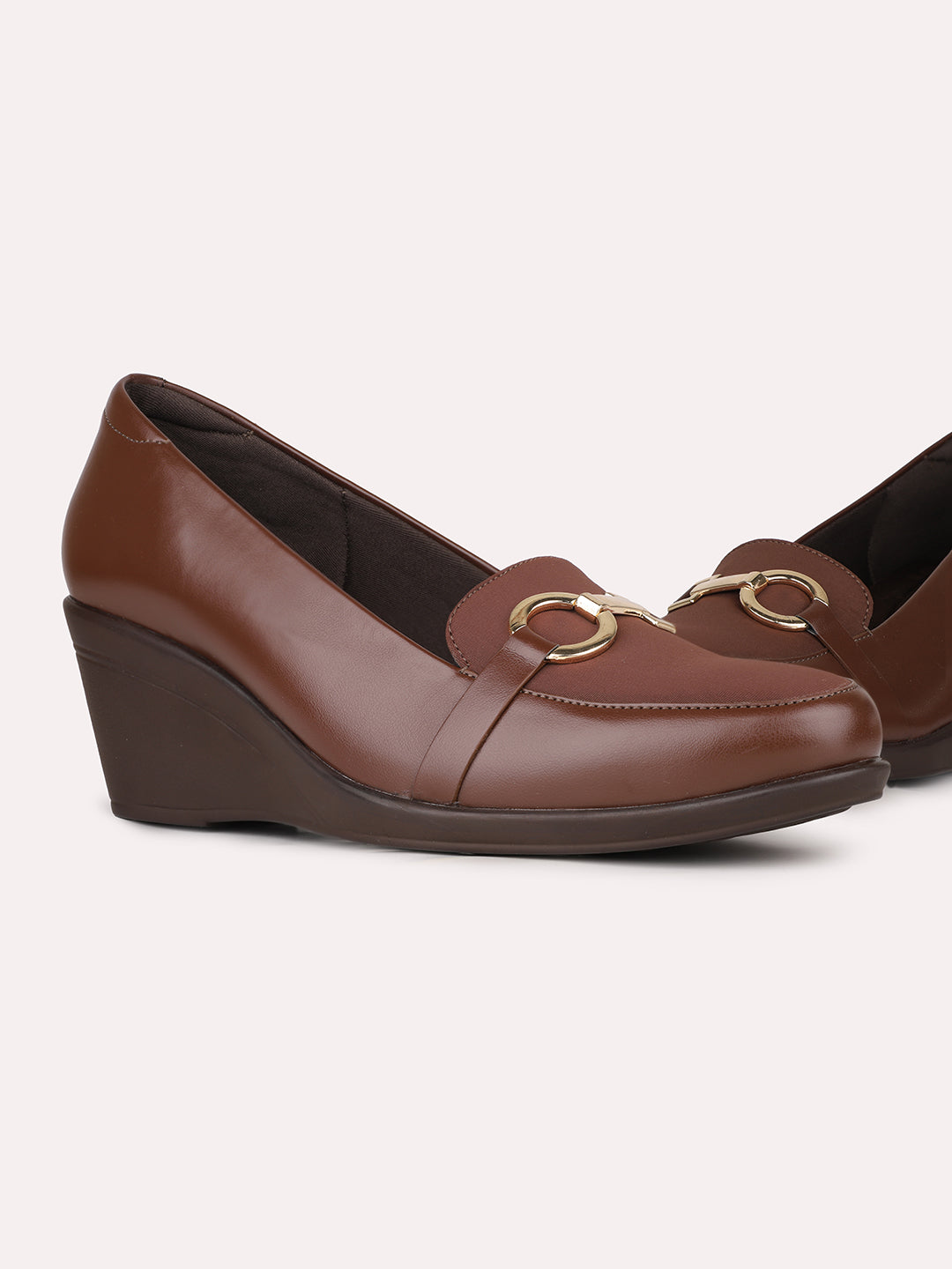 Womens Brown Party Wear Solid Pointed Wedge Heel Pumps