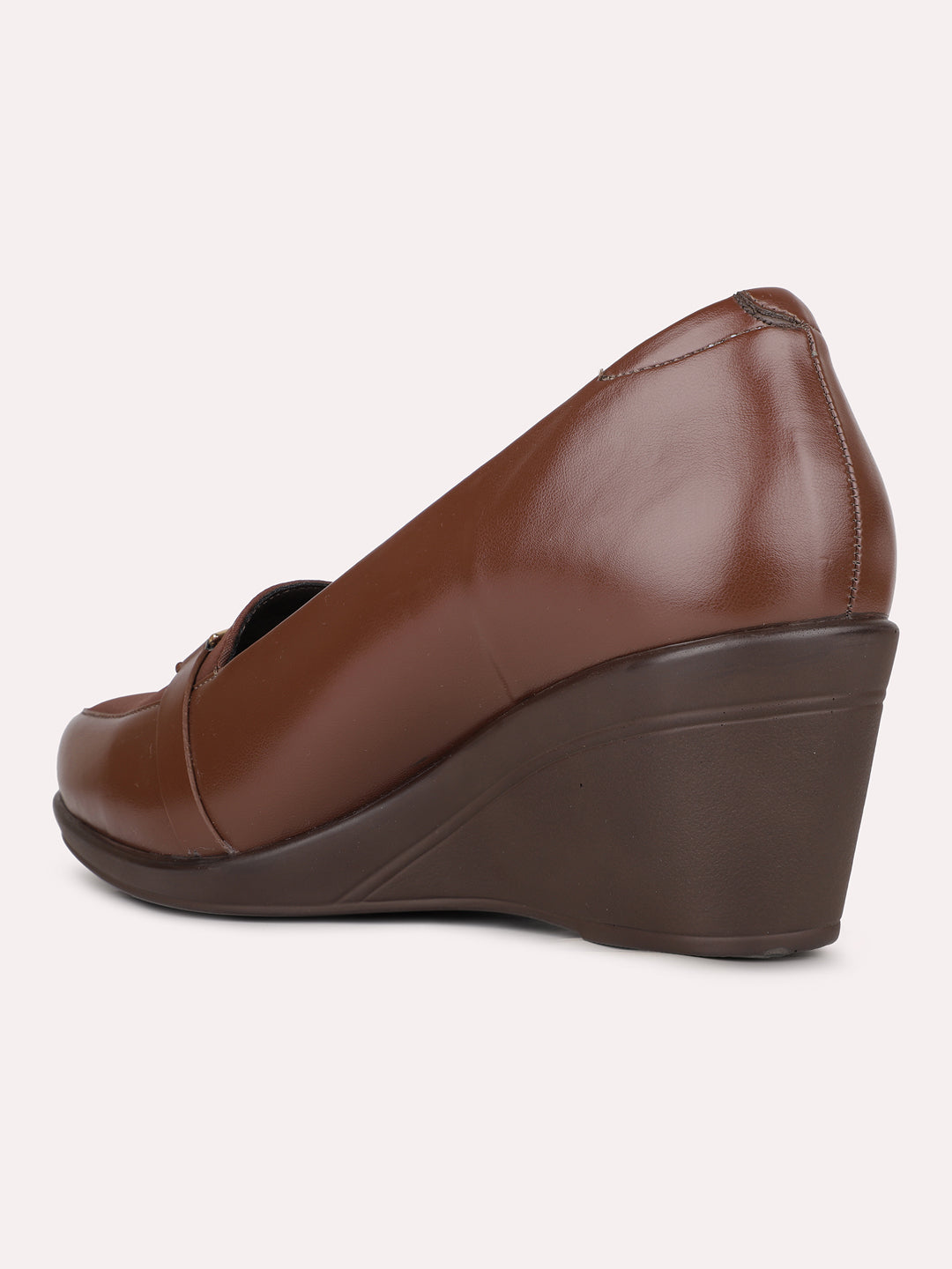 Womens Brown Party Wear Solid Pointed Wedge Heel Pumps