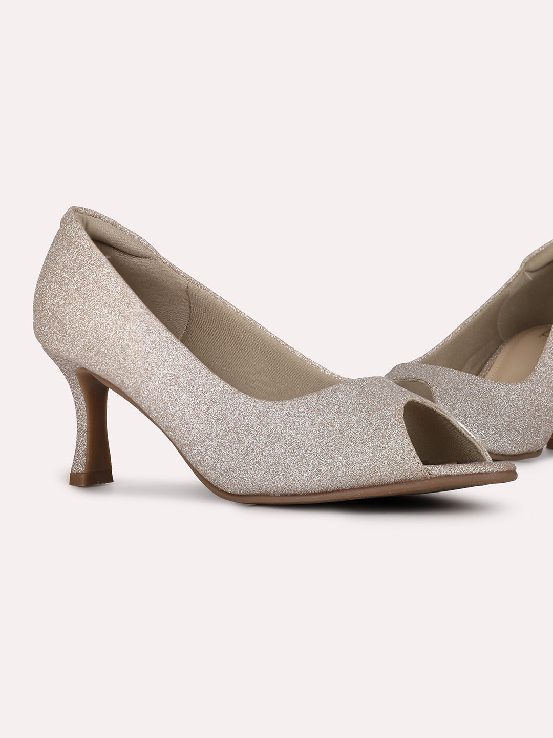 Womens Rose Gold Party Wear Solid Round Toe Pumps