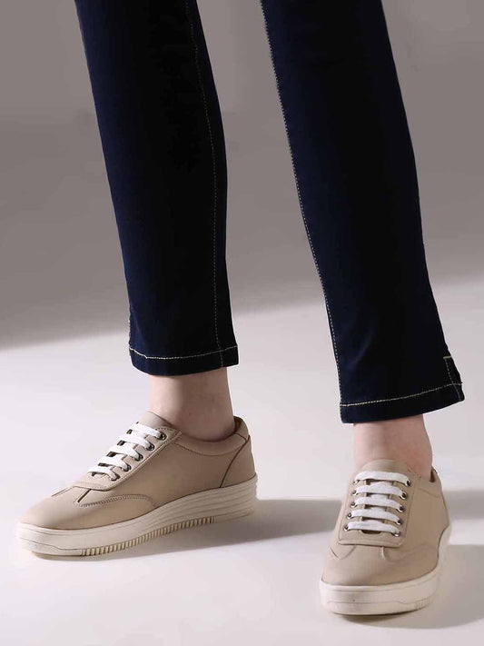 Womens Beige Casual Round toe Sneakers