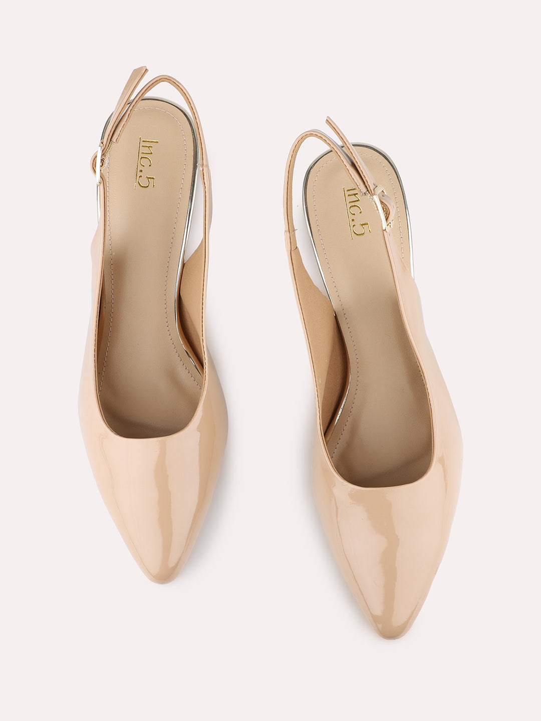 Women Beige Party Wear Solid Pointed Kitten Heel Mules